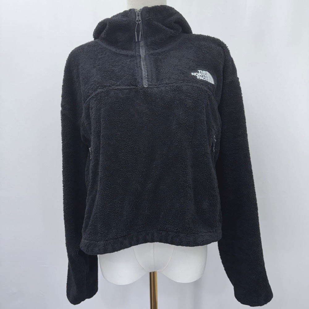 The North Face Women's Platte Teddy‎ Sherpa 1/4 Zip Fleece Hoodie Black XL